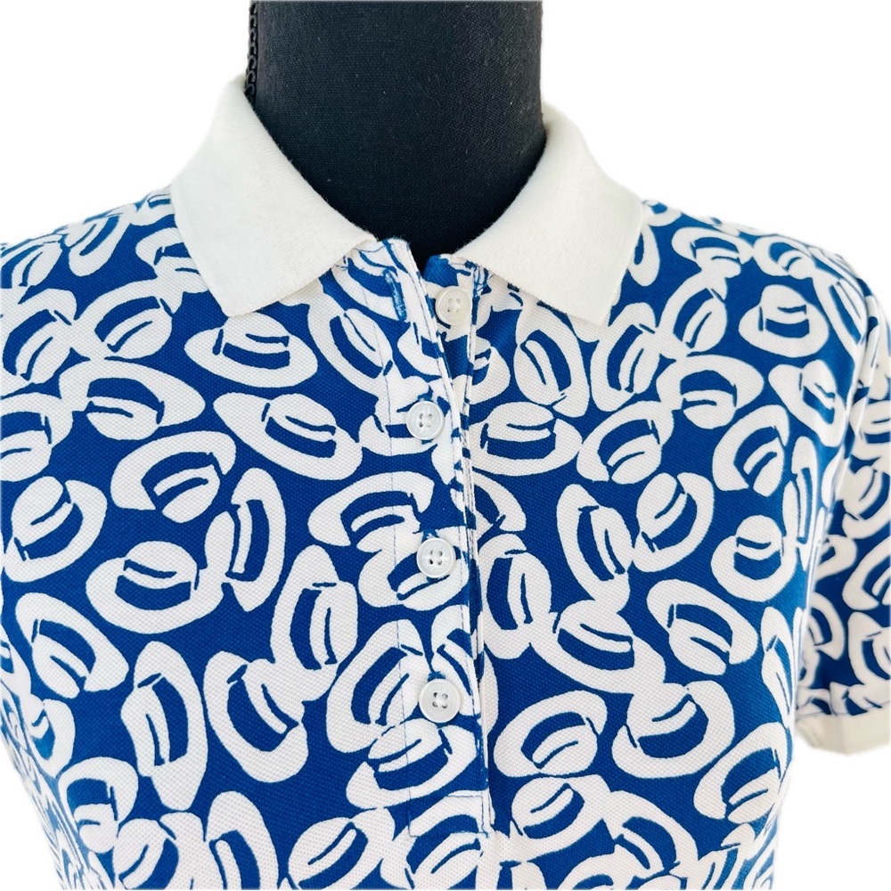 Lands' End Fedora Print Blue & White Pique Knit Polo Shirt Size Small (6-8) - Picture 3 of 17